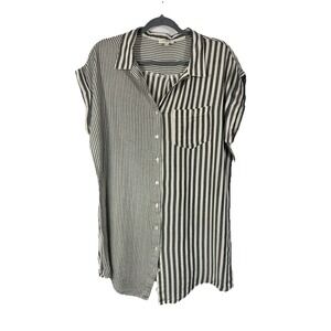 Umgee Striped Button Up Shirt L Large Coastal Grandma Oversized Linen Look Tunic